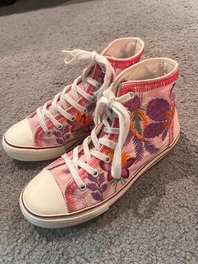 RARE LIMITED ED Y2K UNDERGROUND ENGLAND EMBROIDERED HIGH TOP BASEBALL BOOTS NWOT